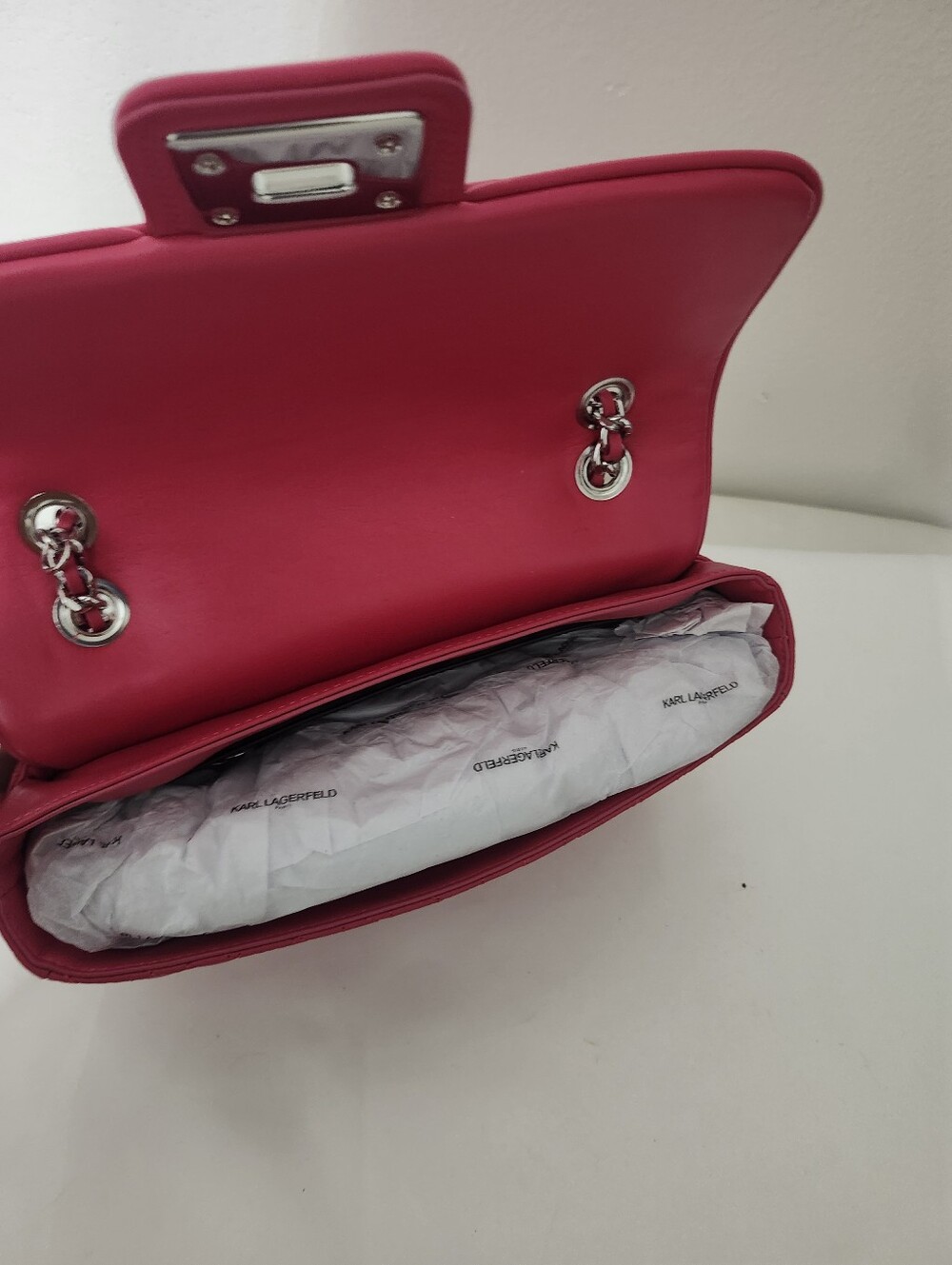Karl Lagerfeld Hot Pink Quilted Chain-Handle Shoulder Bag - Picture 5 of 6